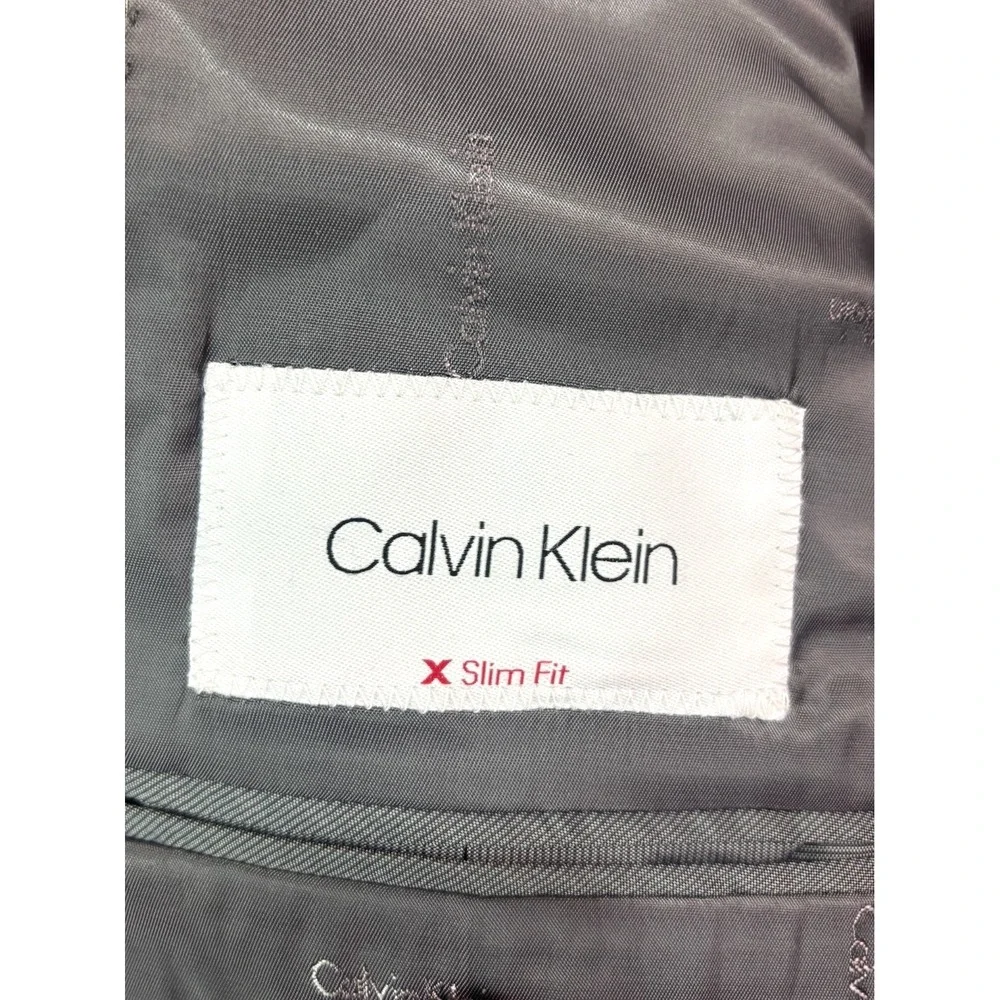 Calvin Klein 44R Gray‎ Plaid All Season Blazer Jacket Sport Suit Coat Slim Fit